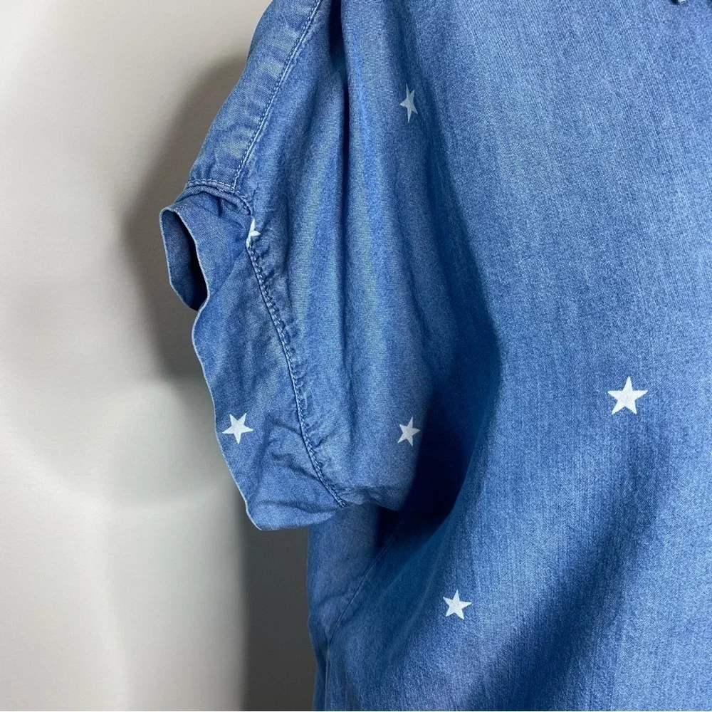 Thread & Supply Star Print Chambray Button Down Top